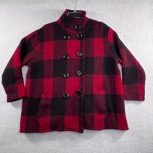 Vintage Y2K KEREN Hart Red Black Buffalo Plaid 100% Wool Sweater Jacket Size 1X